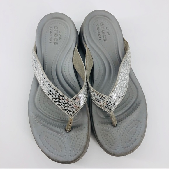 silver croc flip flops